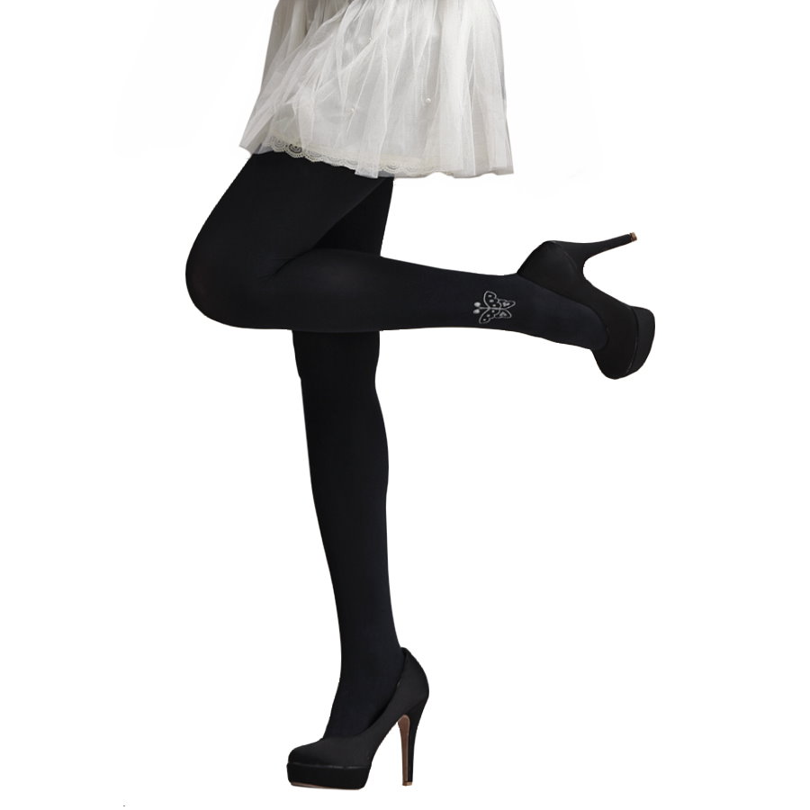 Warm & Full Support Opaque Tights with Butterfly Print, 120D